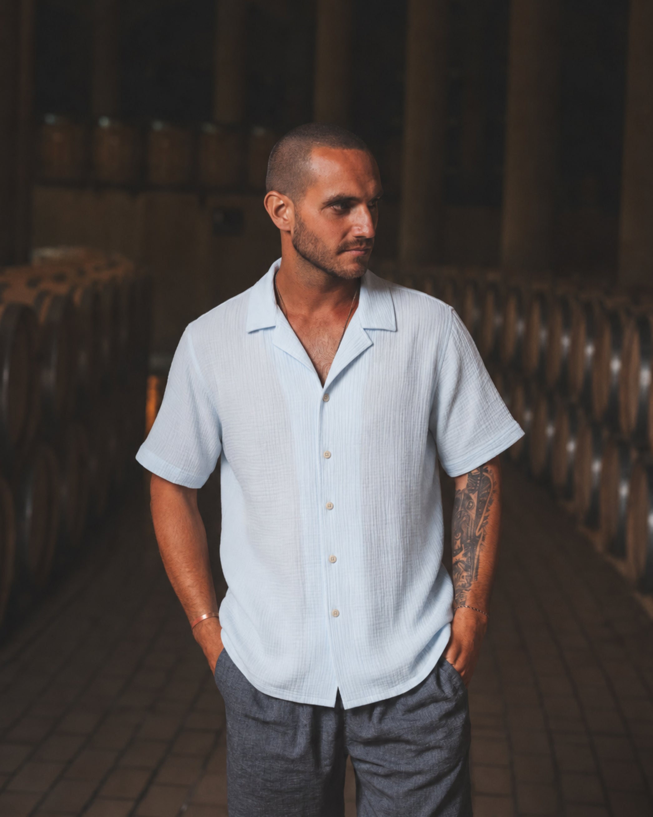 Camisa Waffler Corta Celeste