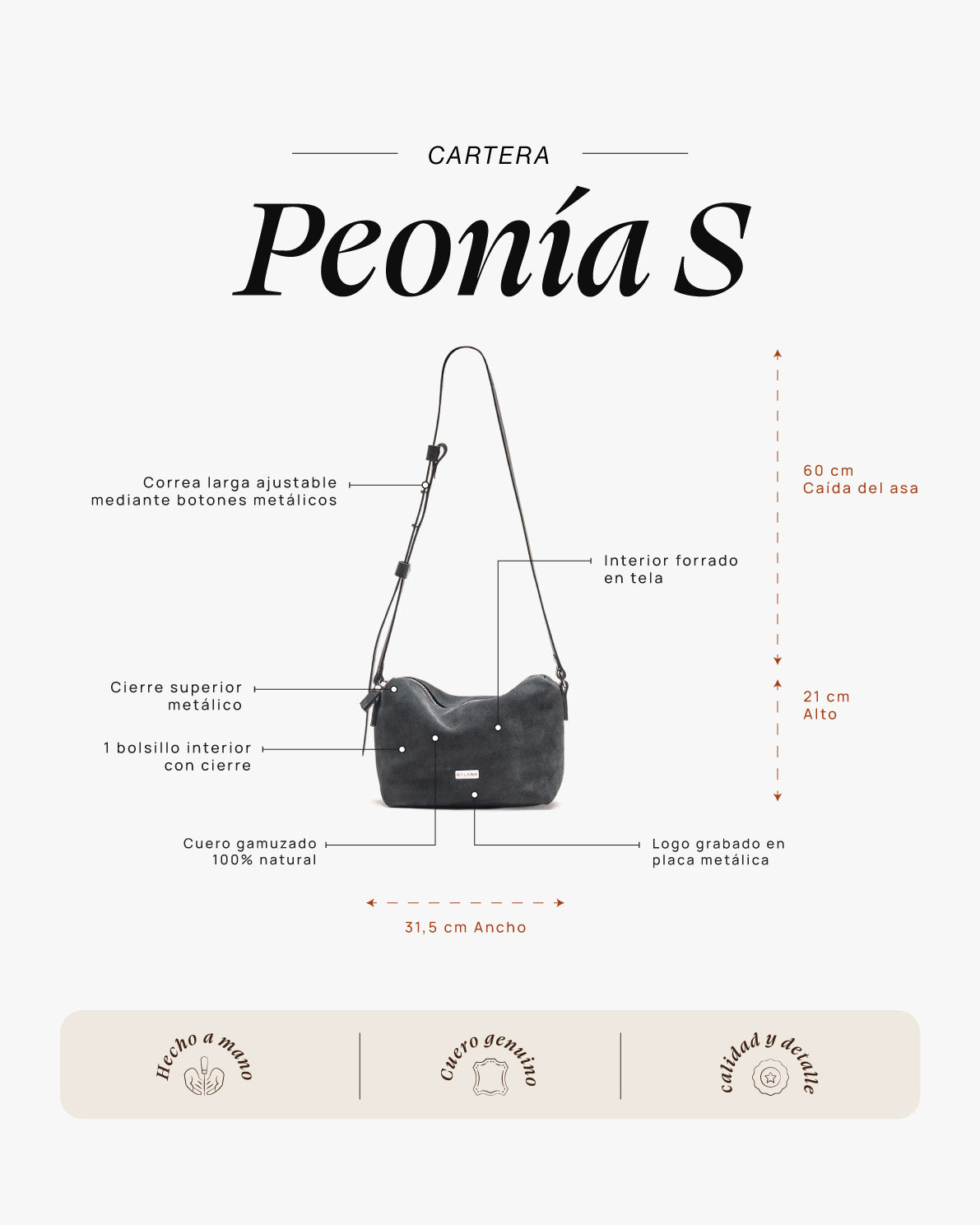 Cartera Peonía S Plomo - Galana