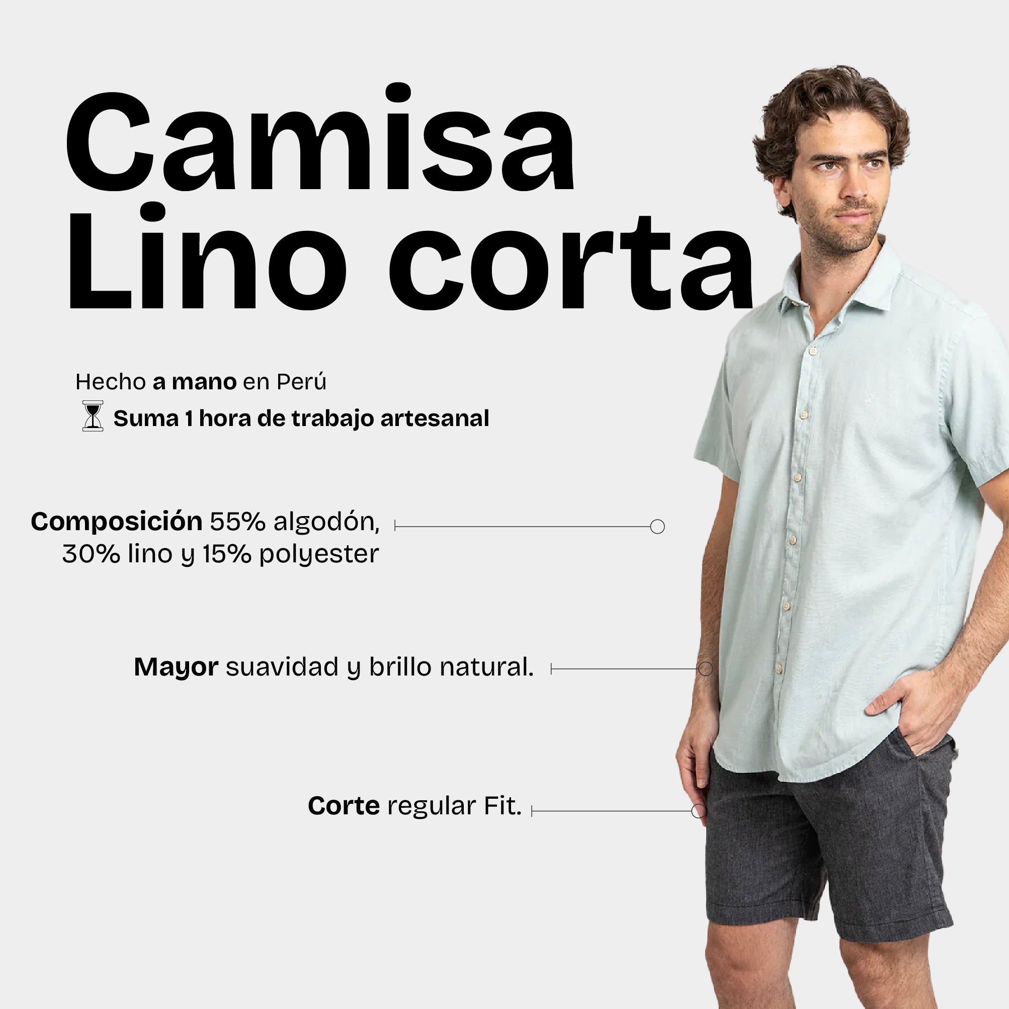 Camisa Lino Corta Aqua
