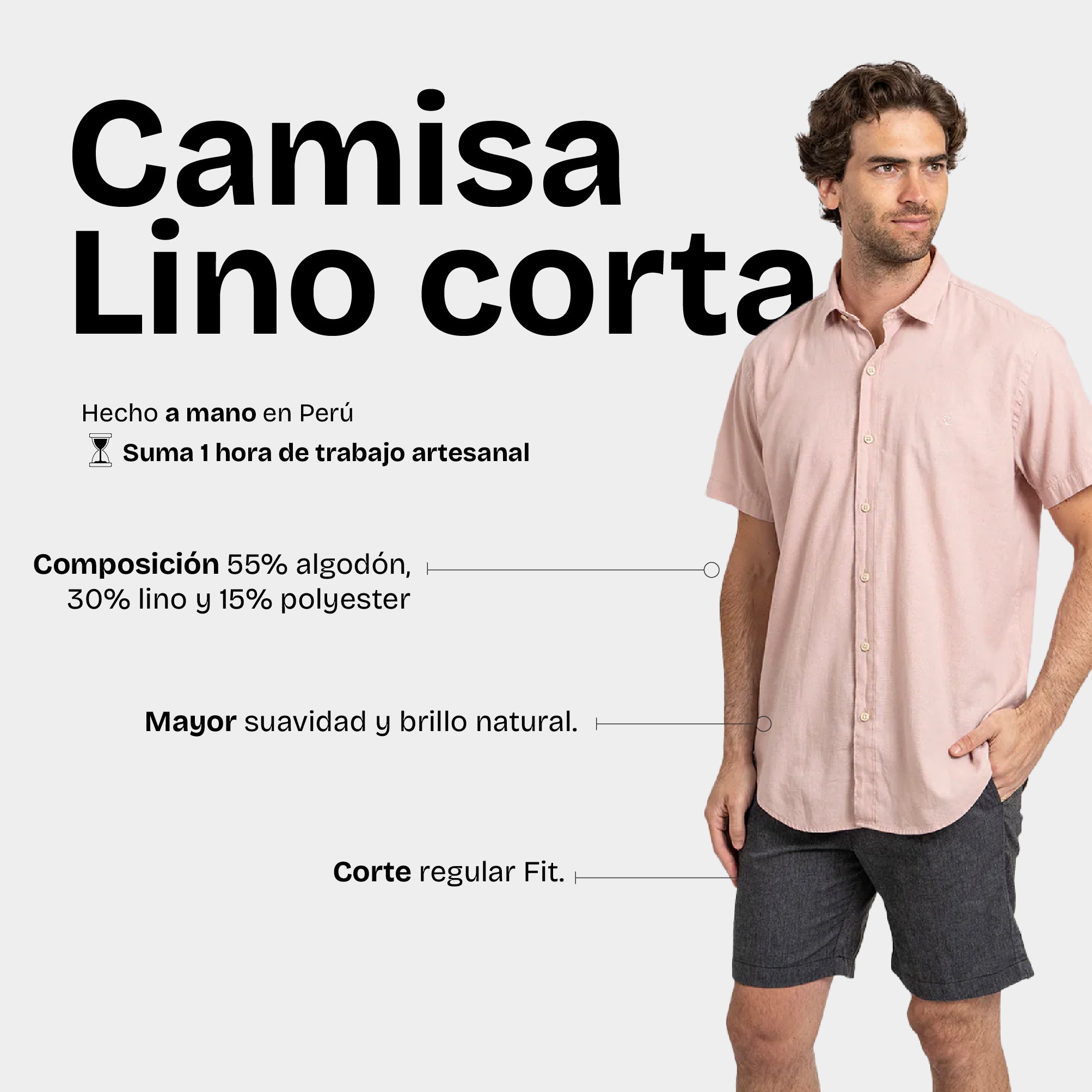 Camisa Lino Corta Rosa