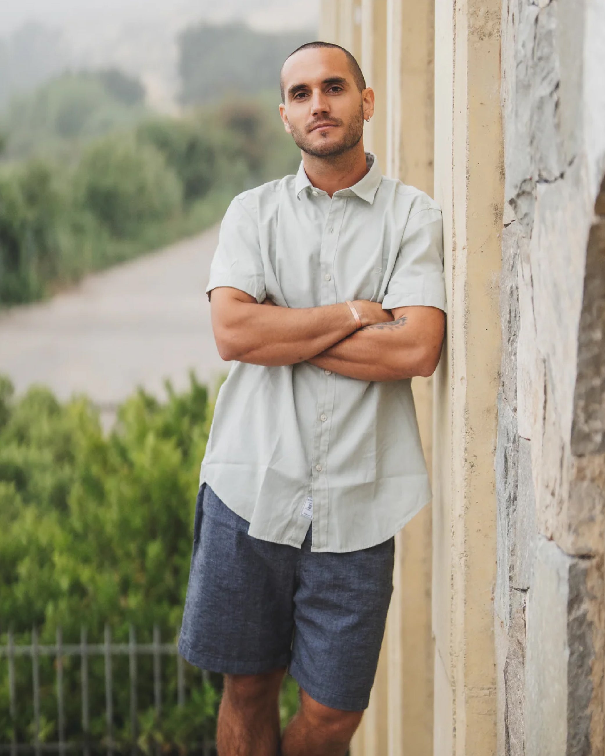 Camisa Lino Corta Pistacho