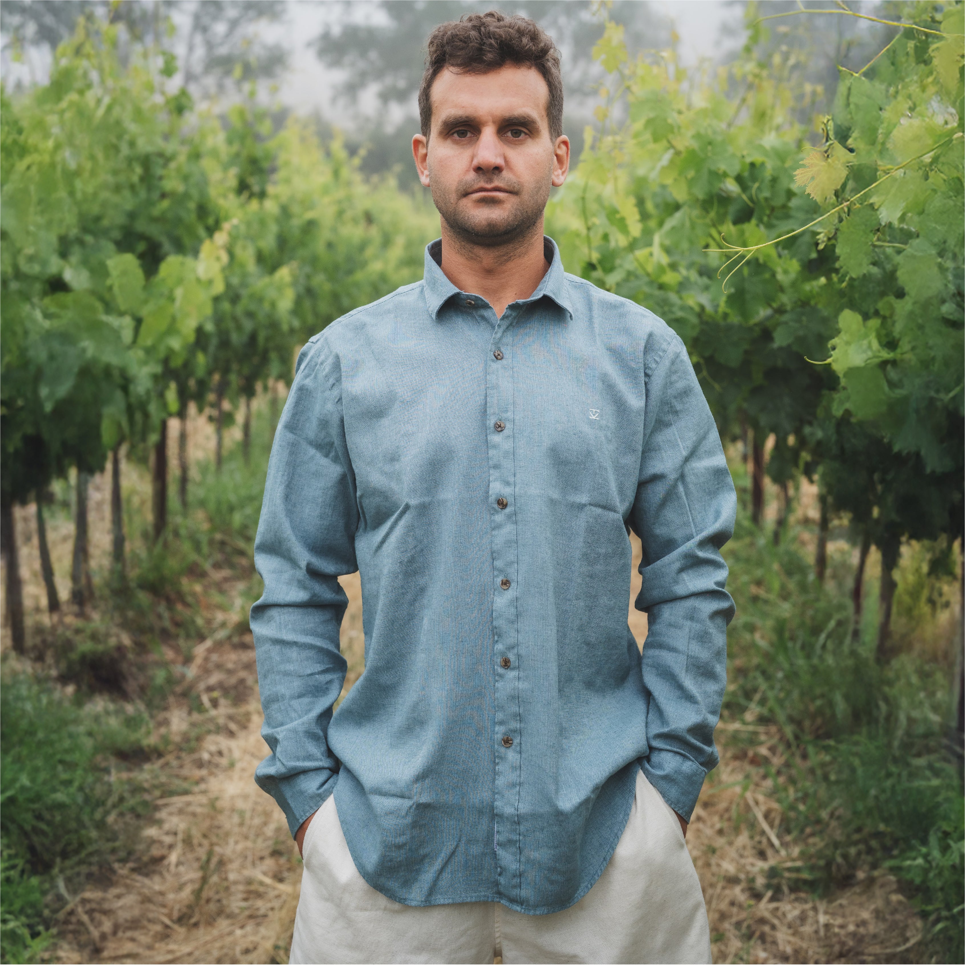 Camisa Lino Larga Petróleo