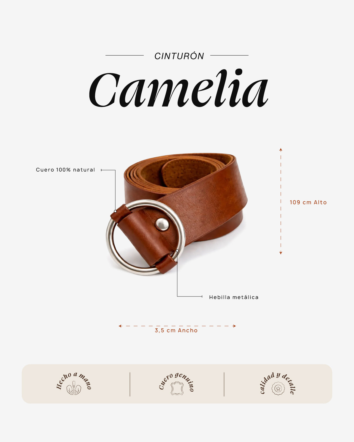 Cinturón Camelia Plateado Cognac - Galana