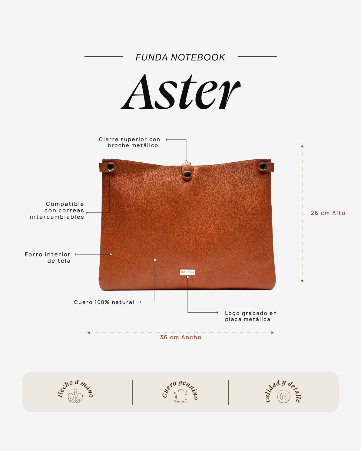 Funda Notebook Aster Cognac - Galana