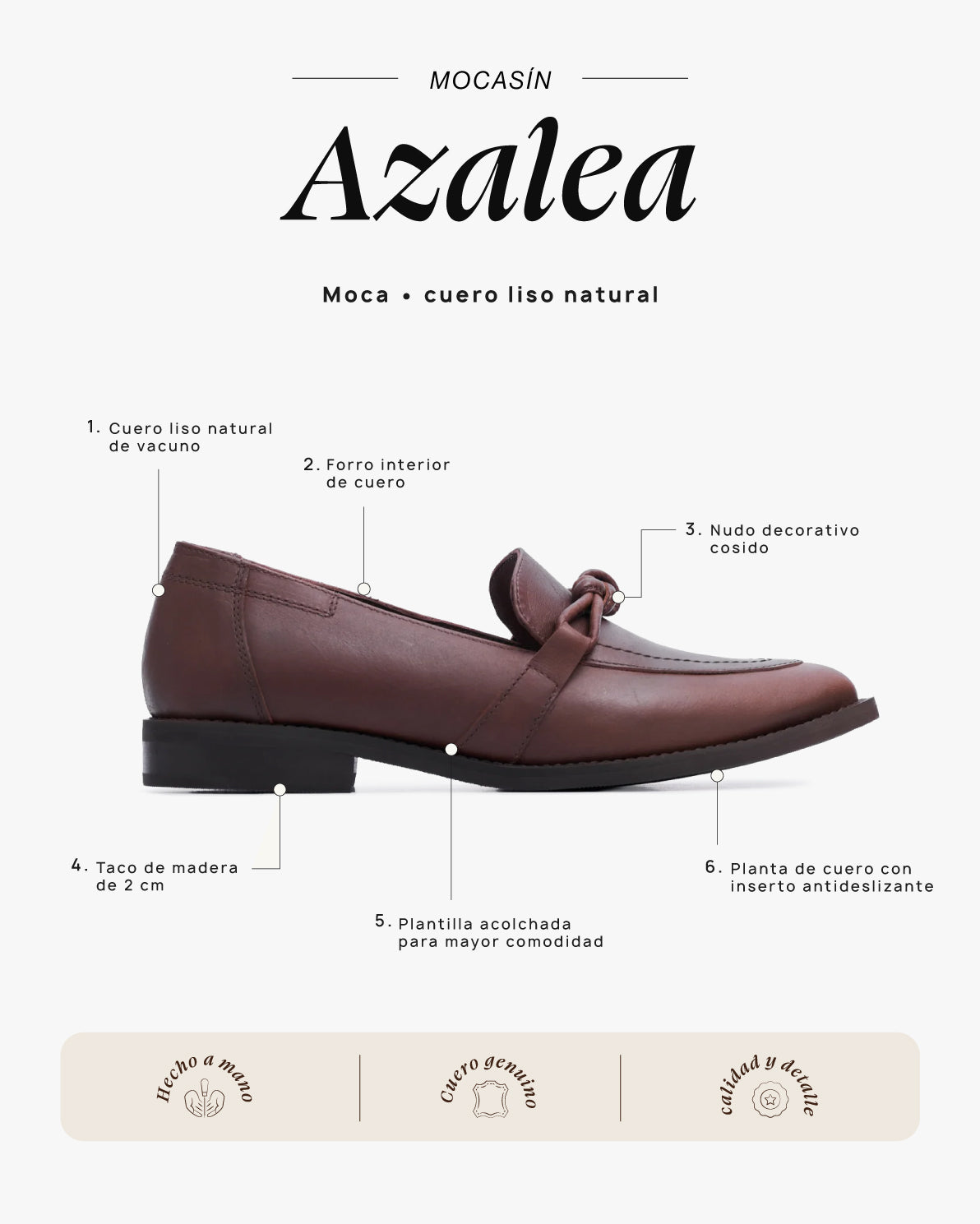 Mocasín de Mujer Azalea Moca de Cuero | Galana