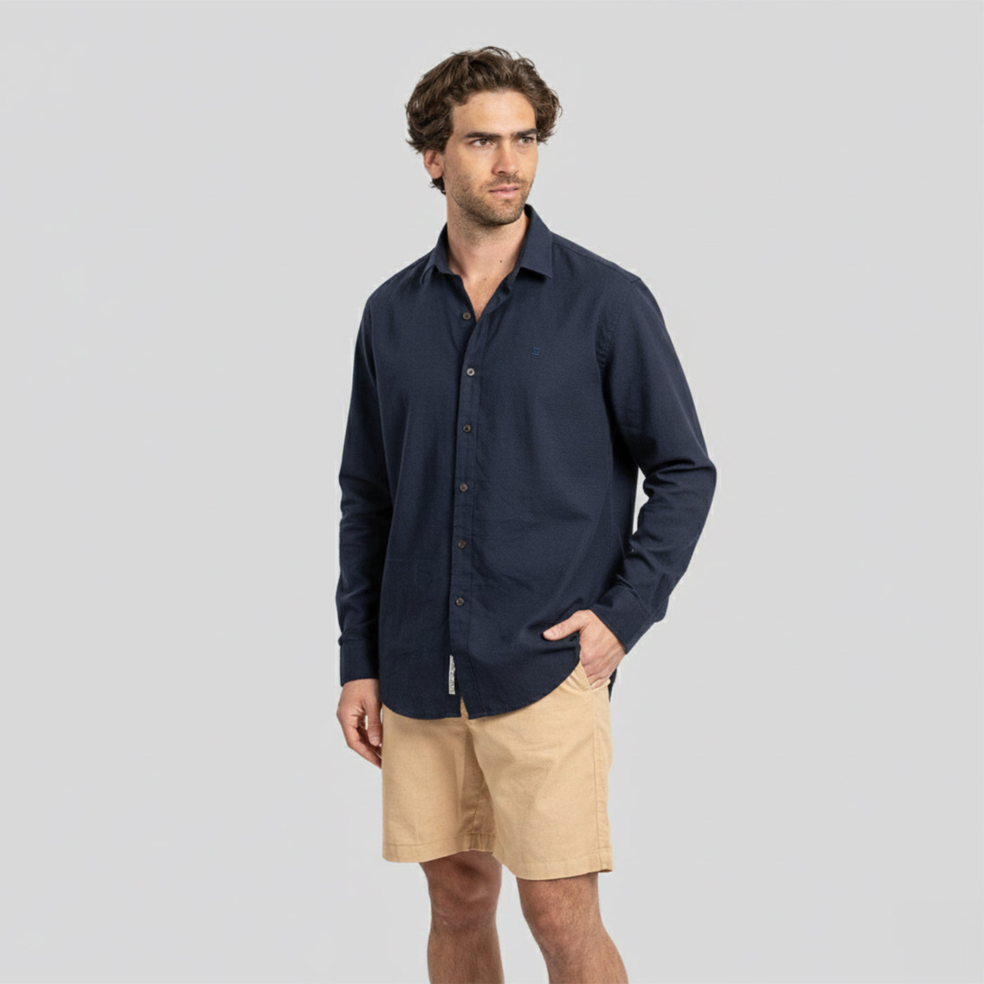 Camisa Lino Larga Navy