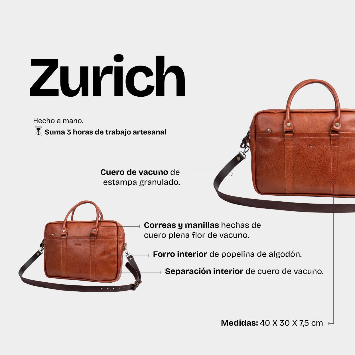 Maletín Zurich Cognac - Trauko