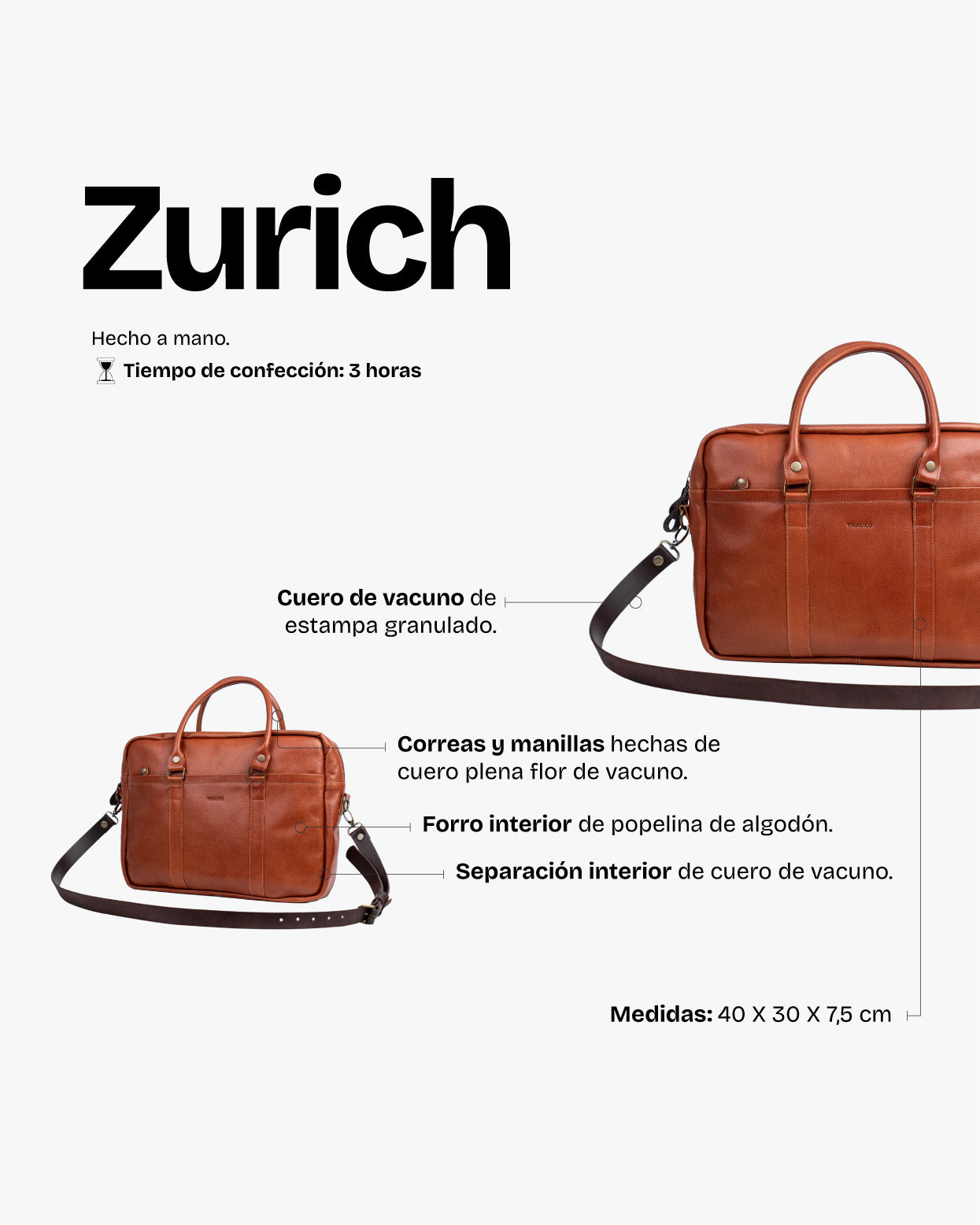 Maletín Zurich Cognac - Trauko