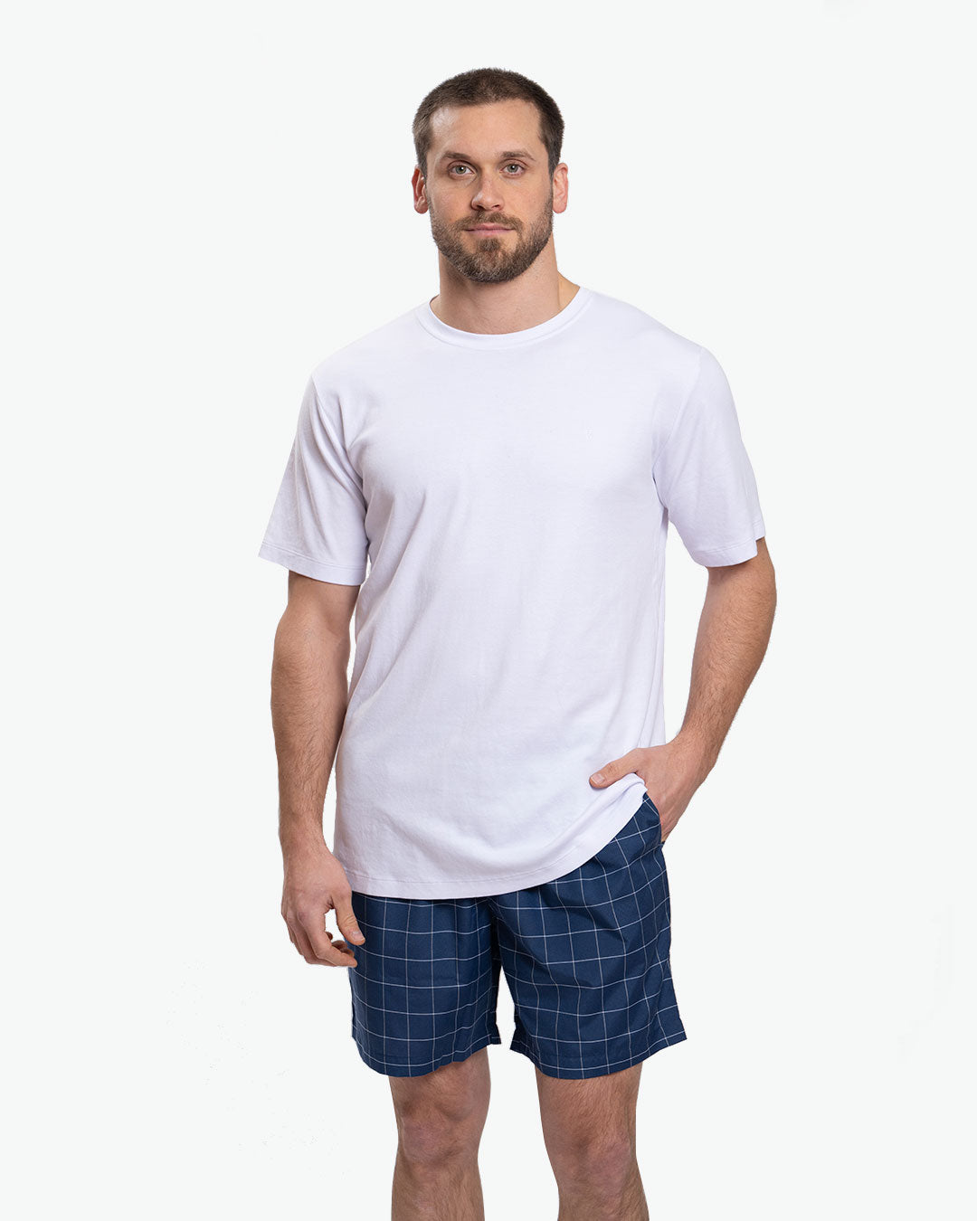 Pijama Pima Corto Blanco Cuadros