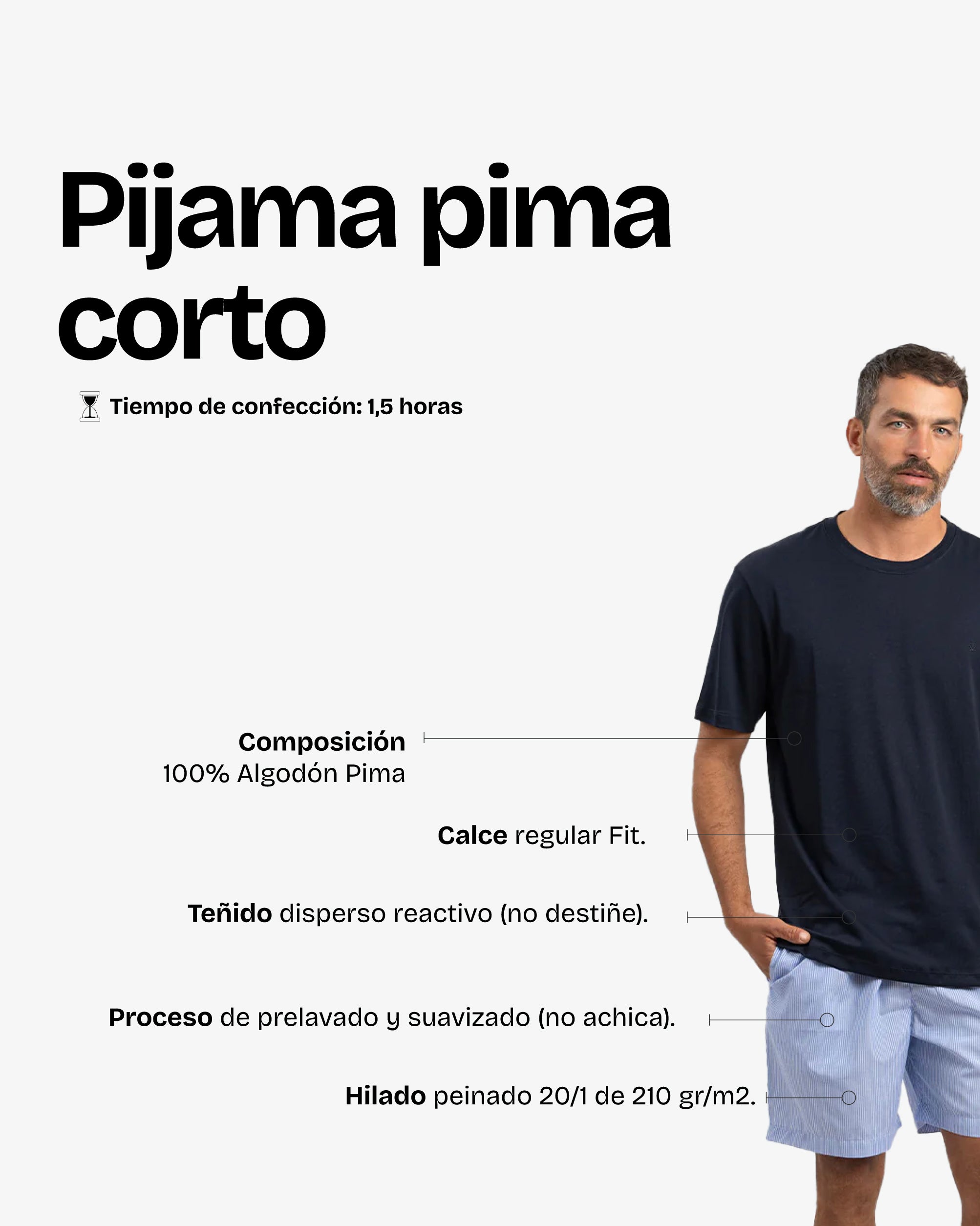 Pijama Pima Corto Azul Rayas