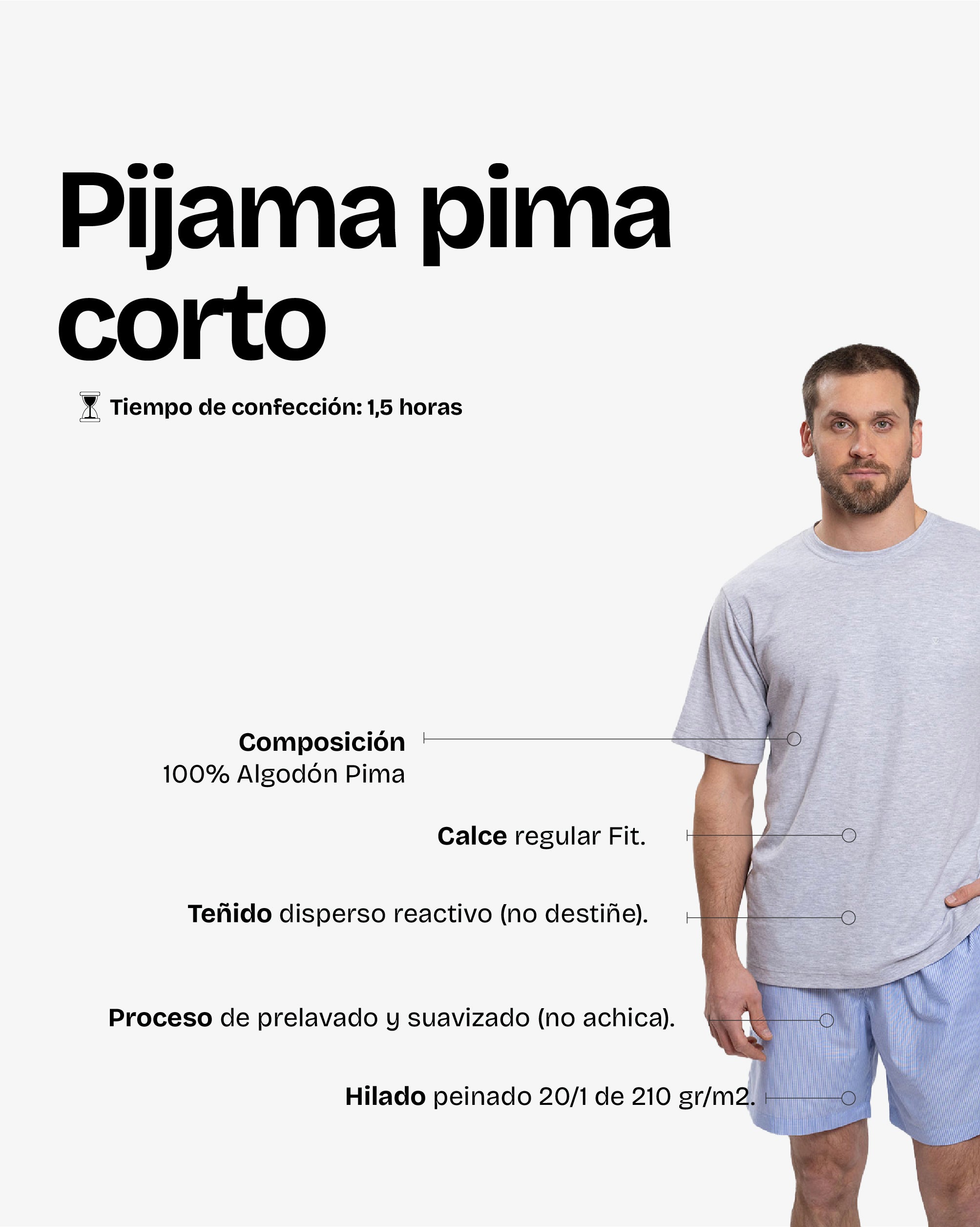 Pijama Pima Corto Melange Rayas