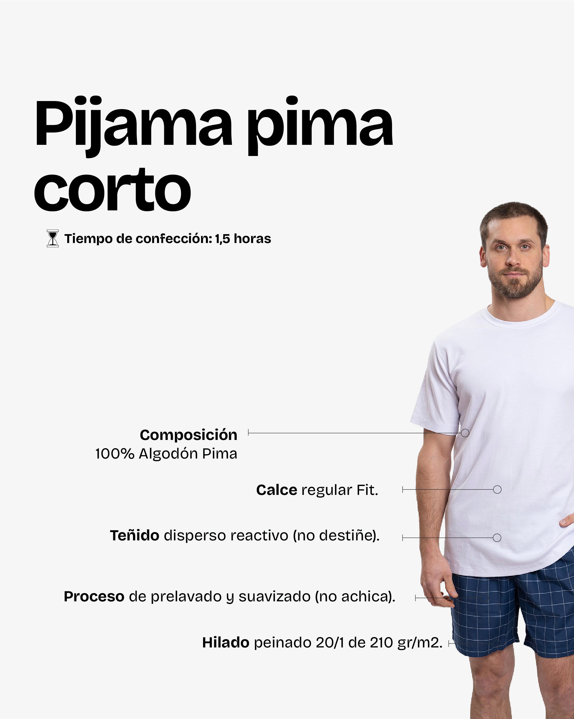 Pijama Pima Corto Blanco Cuadros