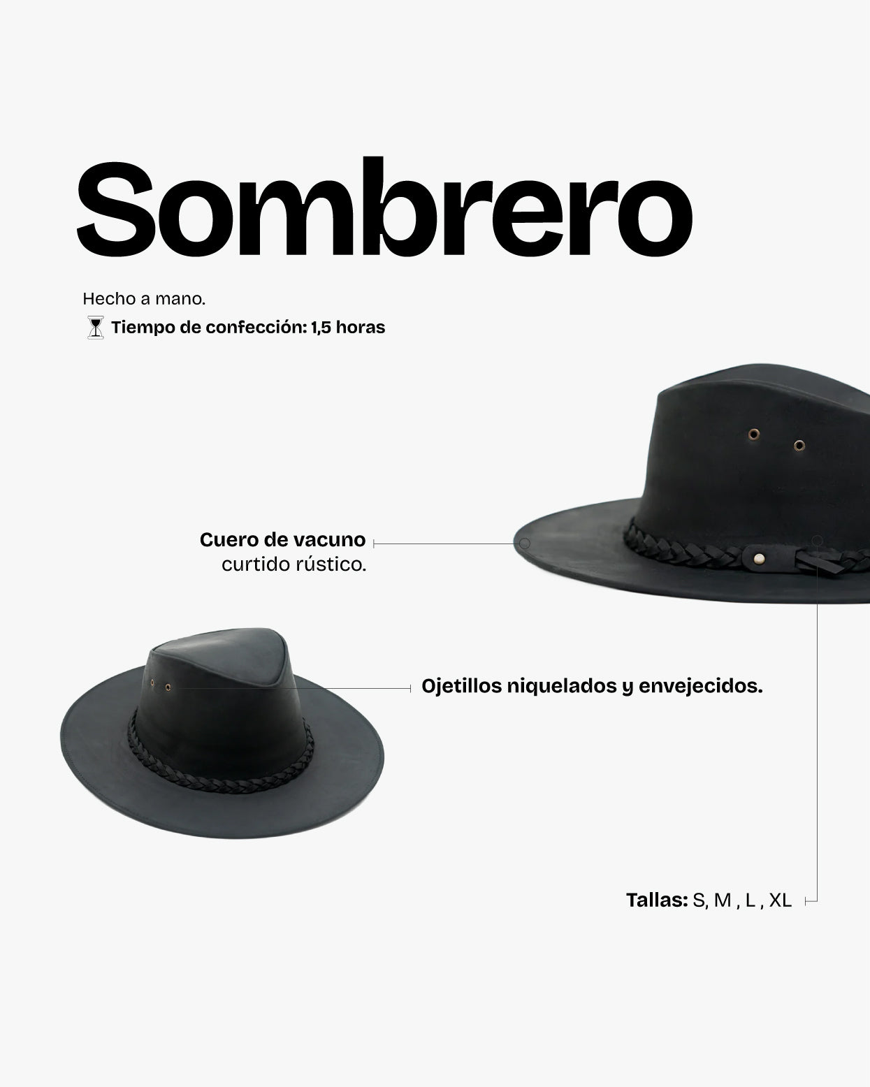 Sombrero Cuero Negro - Trauko