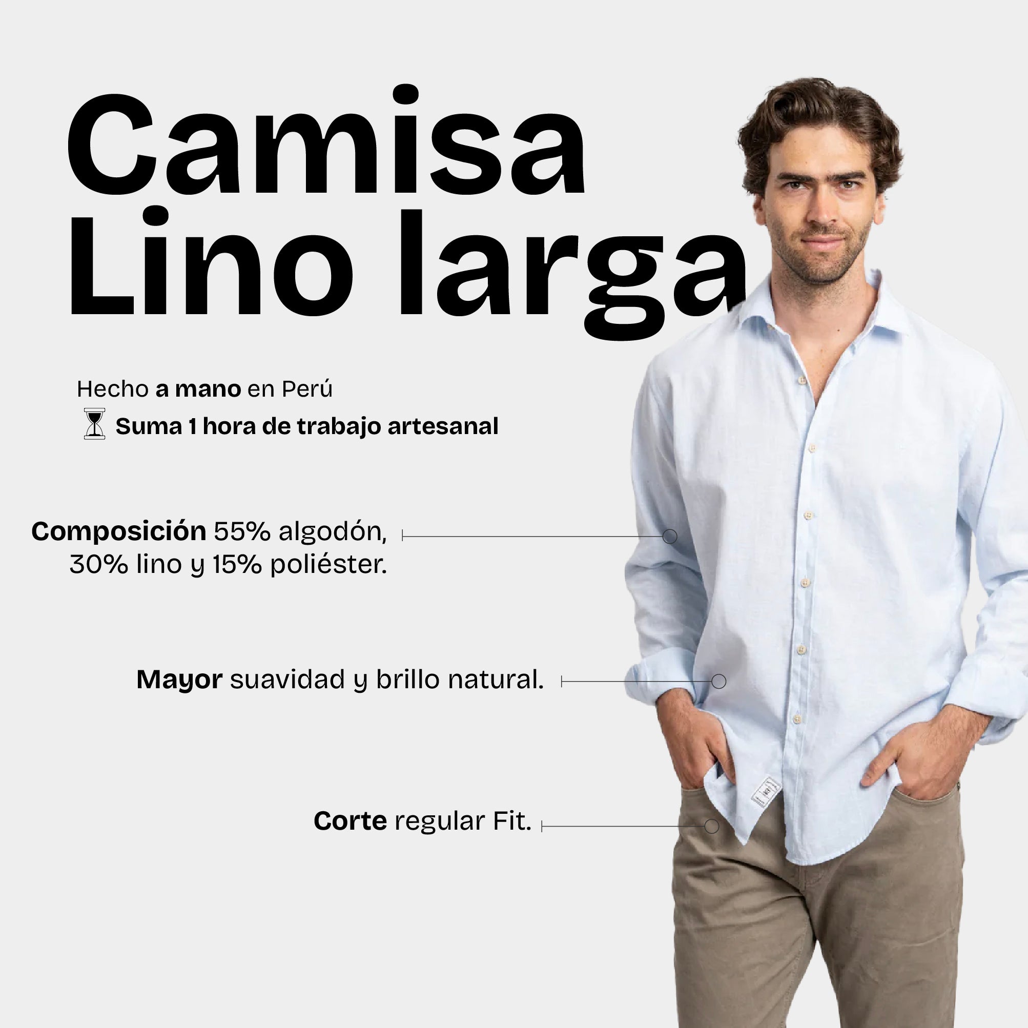 Camisa Lino Larga Celeste