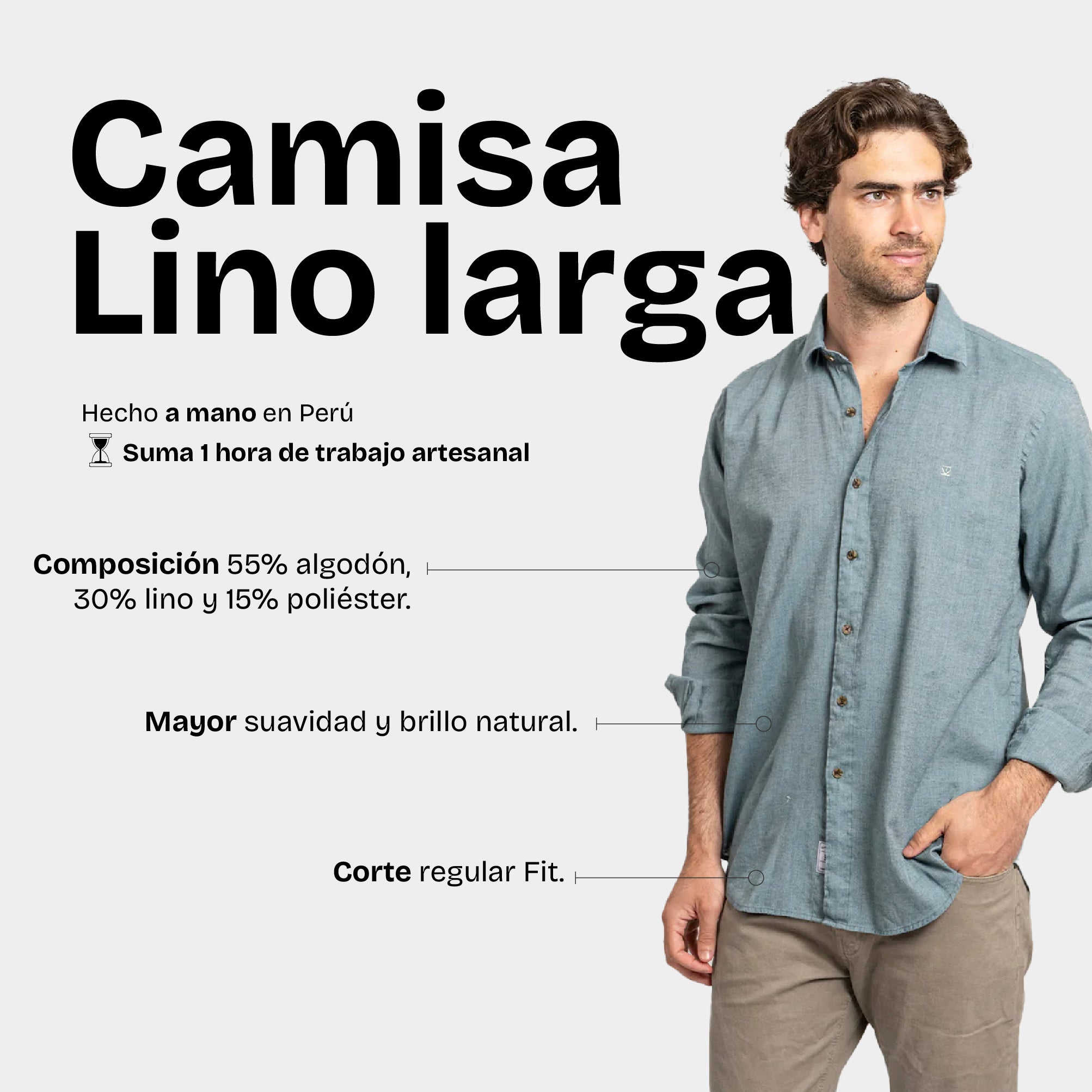 Camisa Lino Larga Petróleo