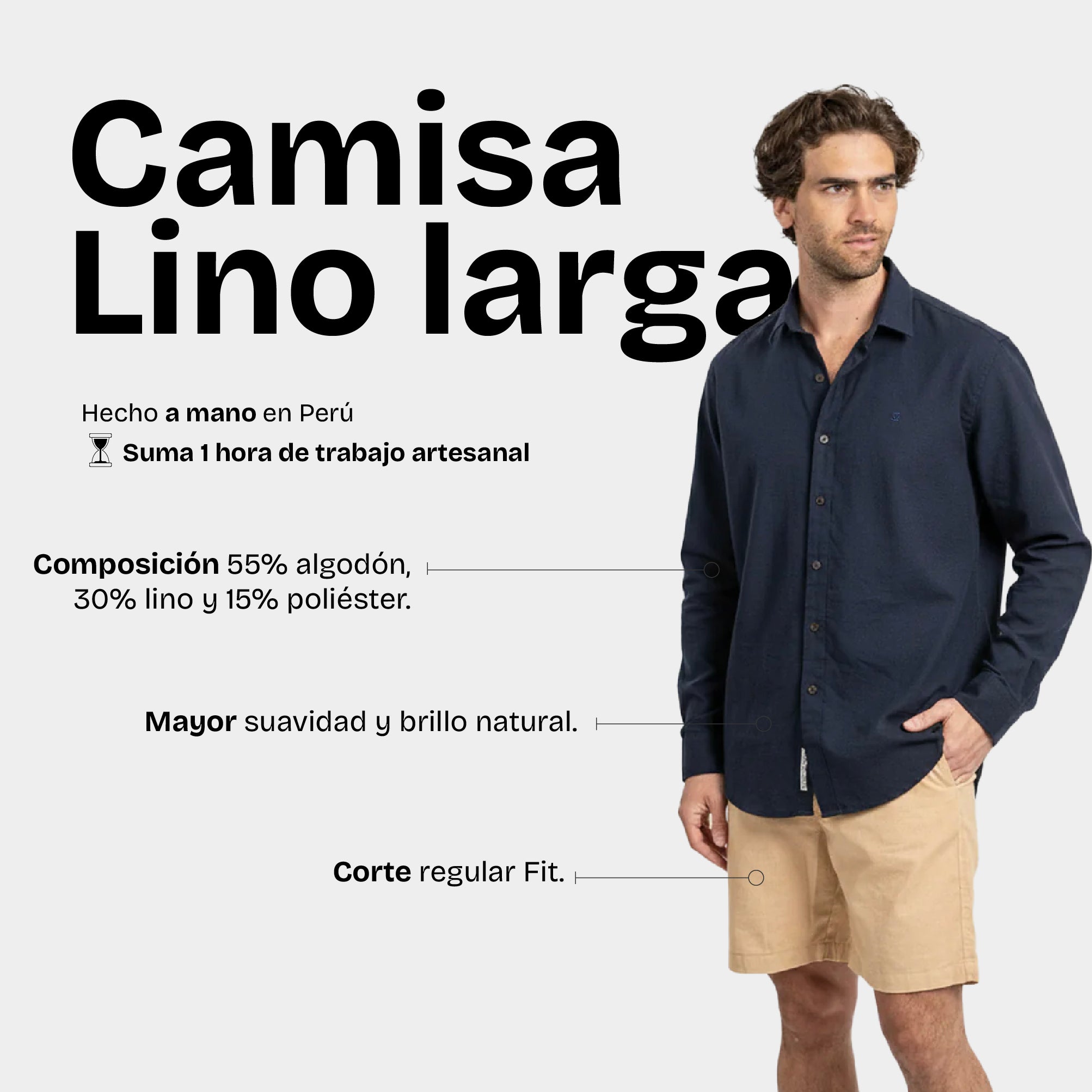 Camisa Lino Larga Navy