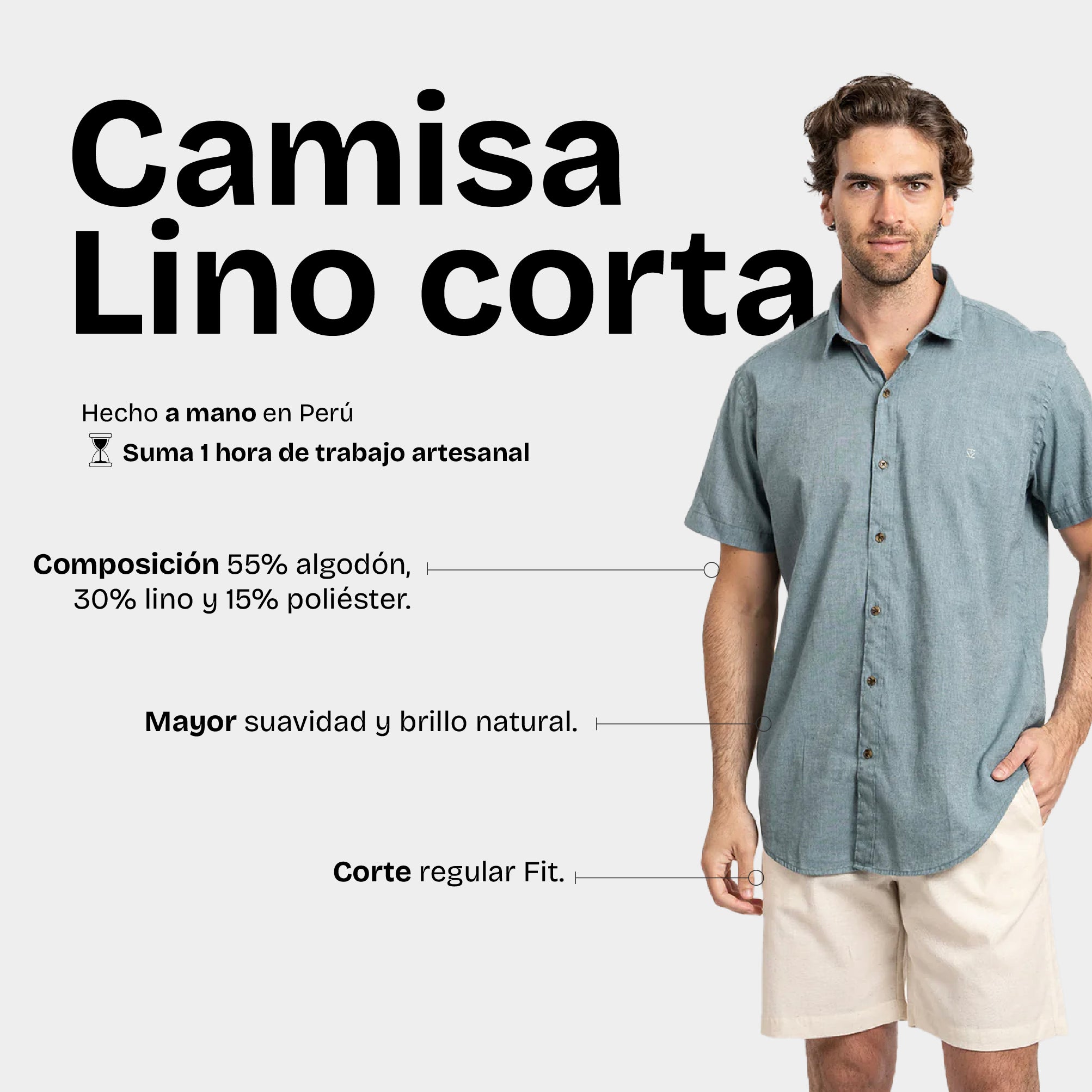 Camisa Lino Corta Petróleo