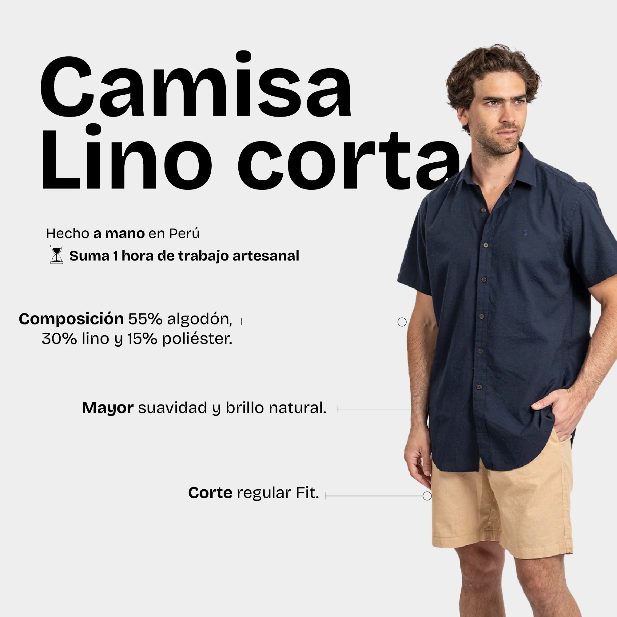 Camisa Lino Corta Navy
