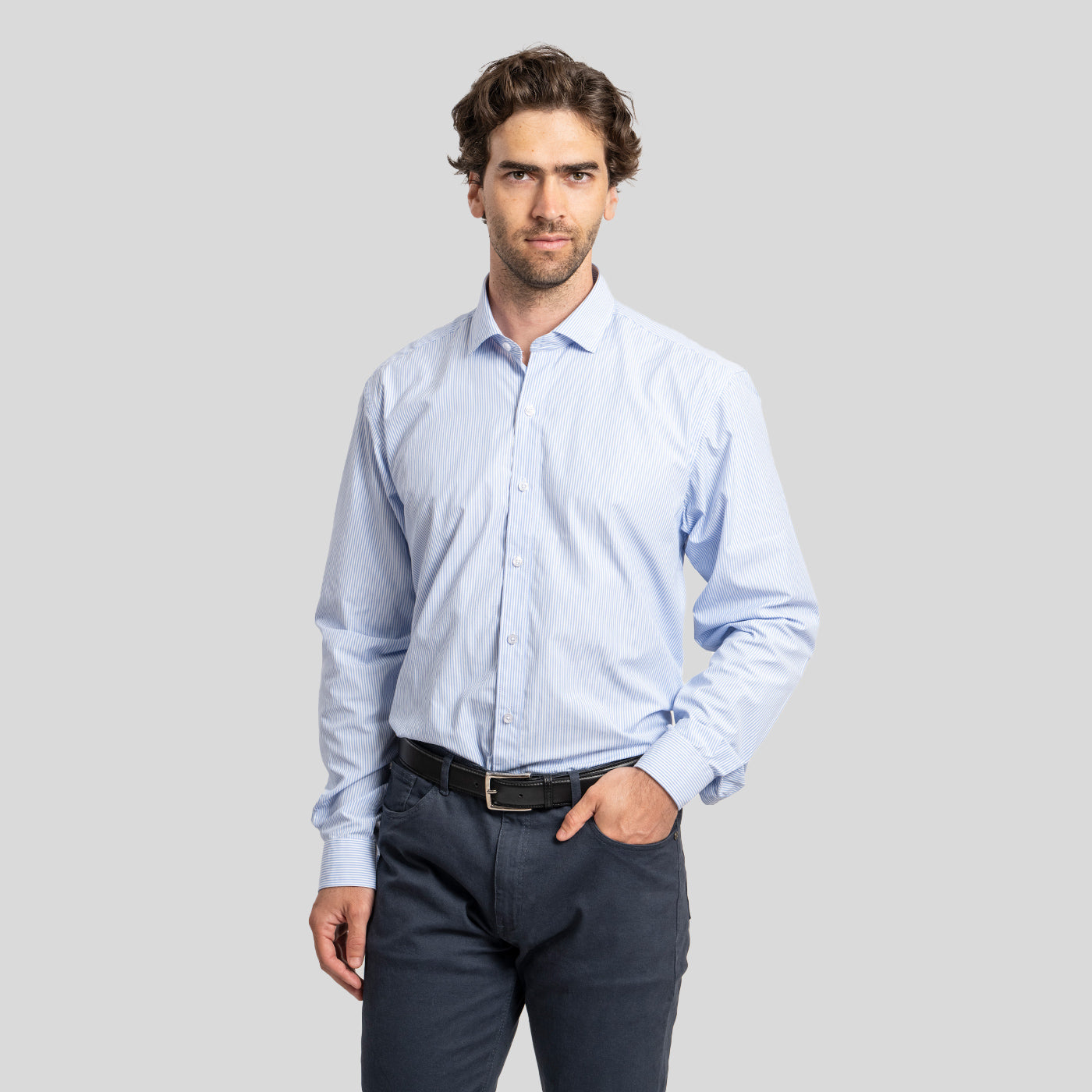 Camisa Vestir Rayas Celeste