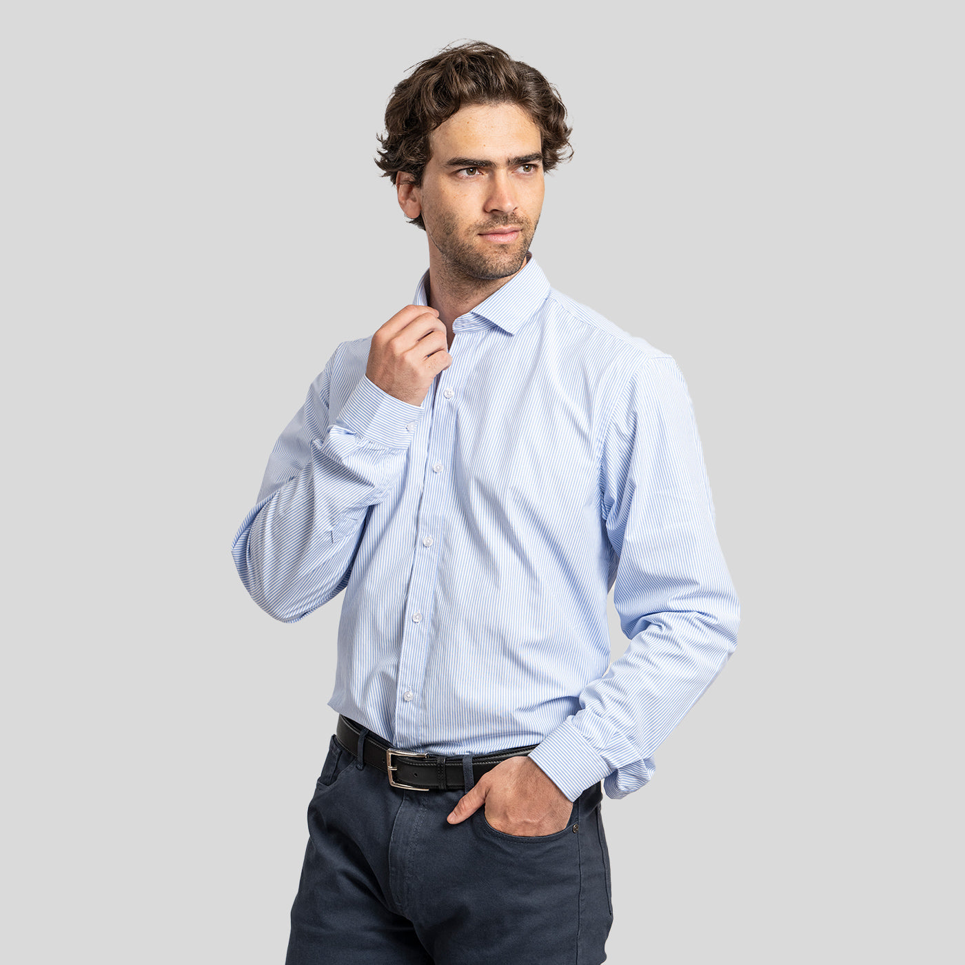 Camisa Vestir Rayas Celeste